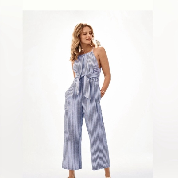Anthropologie Pants - Anthropologie Blue and White Striped Jumpsuit, Size M
